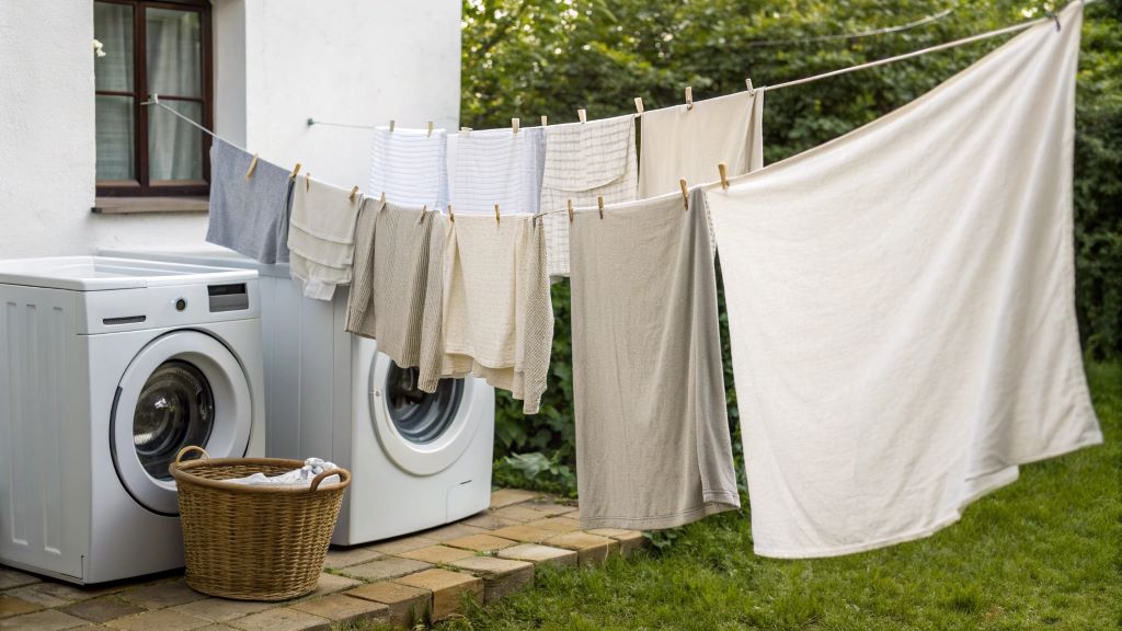 Illustration of the modern dryer’s invention journey, showcasing the evolution from early clothes-drying methods to today’s advanced electric dryers.