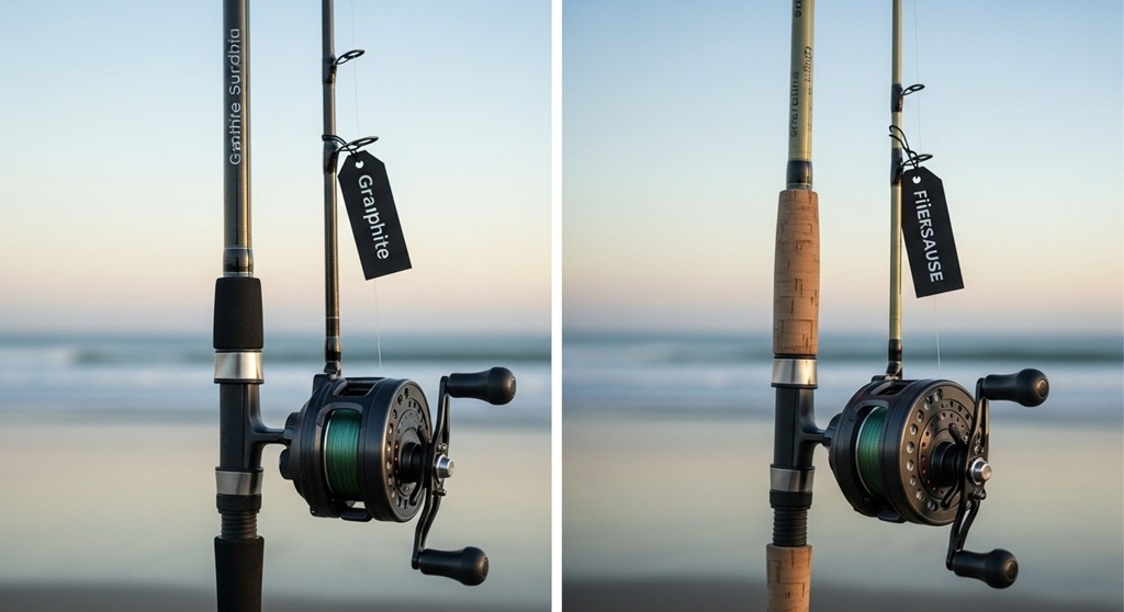 Graphite surf rod showing sensitivity and lightweight design