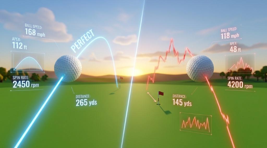 A 3D comparison chart showing the different flight paths and spin rates of various golf ball brands.
