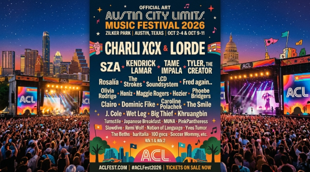 Austin City Limits Music Festival 2026 stage lineup with Charli XCX and Lorde