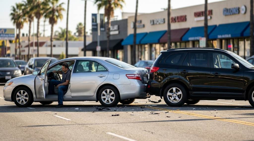 Person taking photos of a car accident for evidence