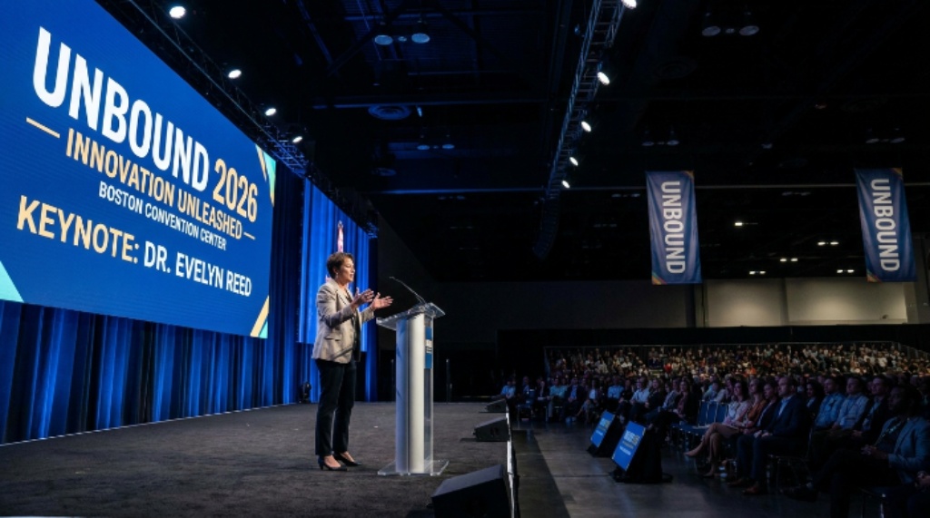 Keynote speaker on stage at UNBOUND 2026 Boston Convention Center