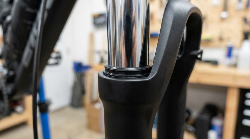 Bike fork seal cleaning and maintenance close-up