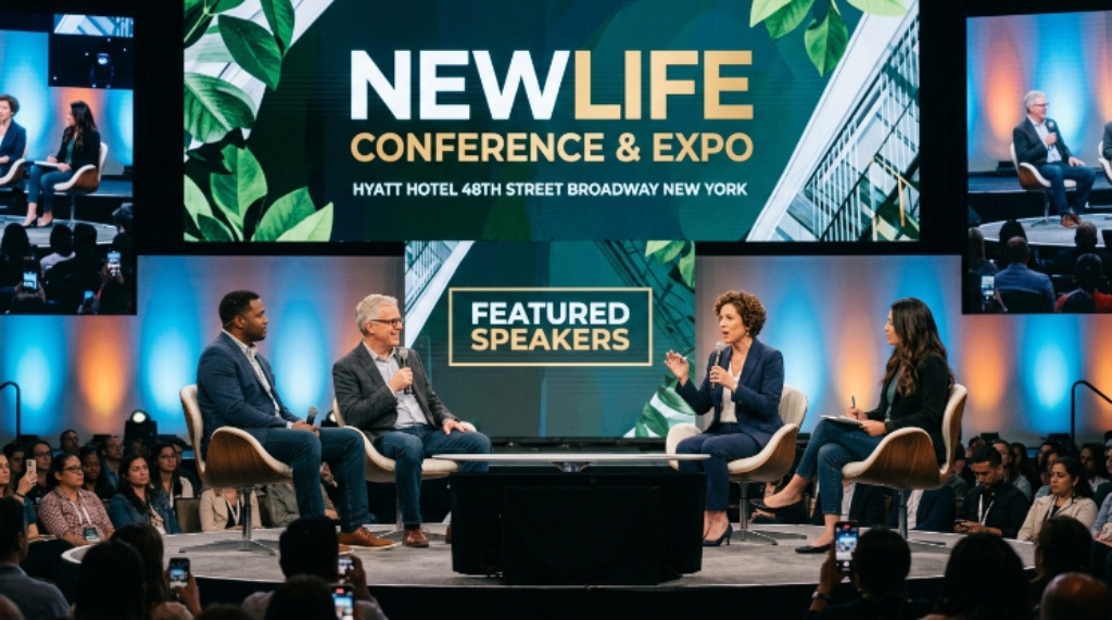 Featured speakers on stage at the NEWLIFE Conference and Expo at the Hyatt Hotel 48th Street Broadway New York